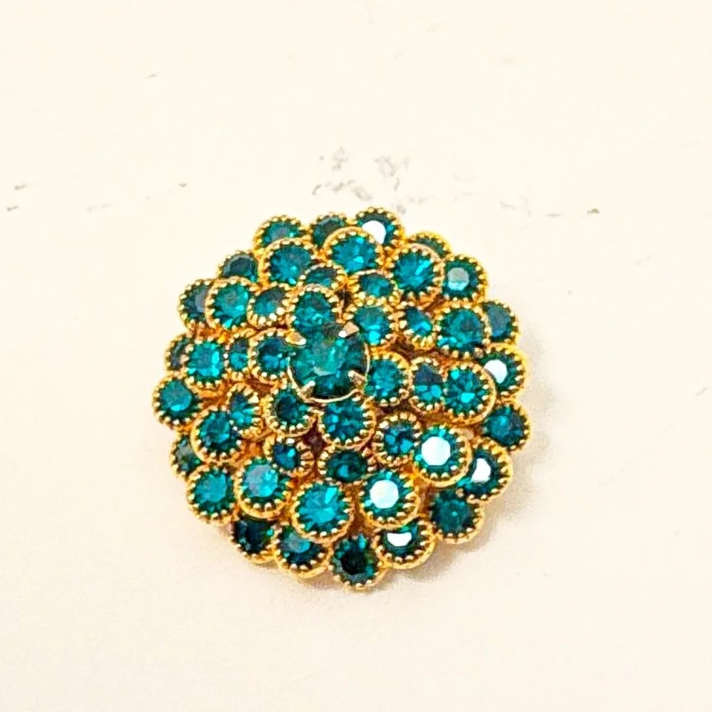 Vintage emerald-teal rhinestone cluster brooch - Picture 9 of 13